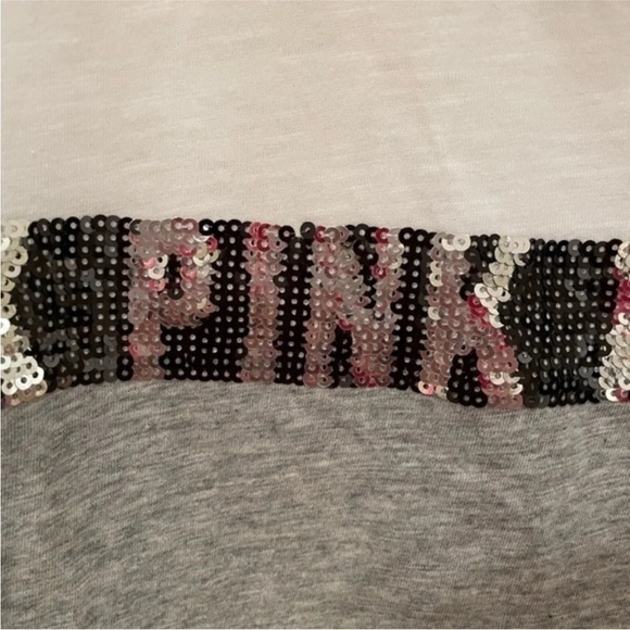 PINK Victoria's Secret White & Gray Sequins Logo Tank Top - Picture 6 of 8